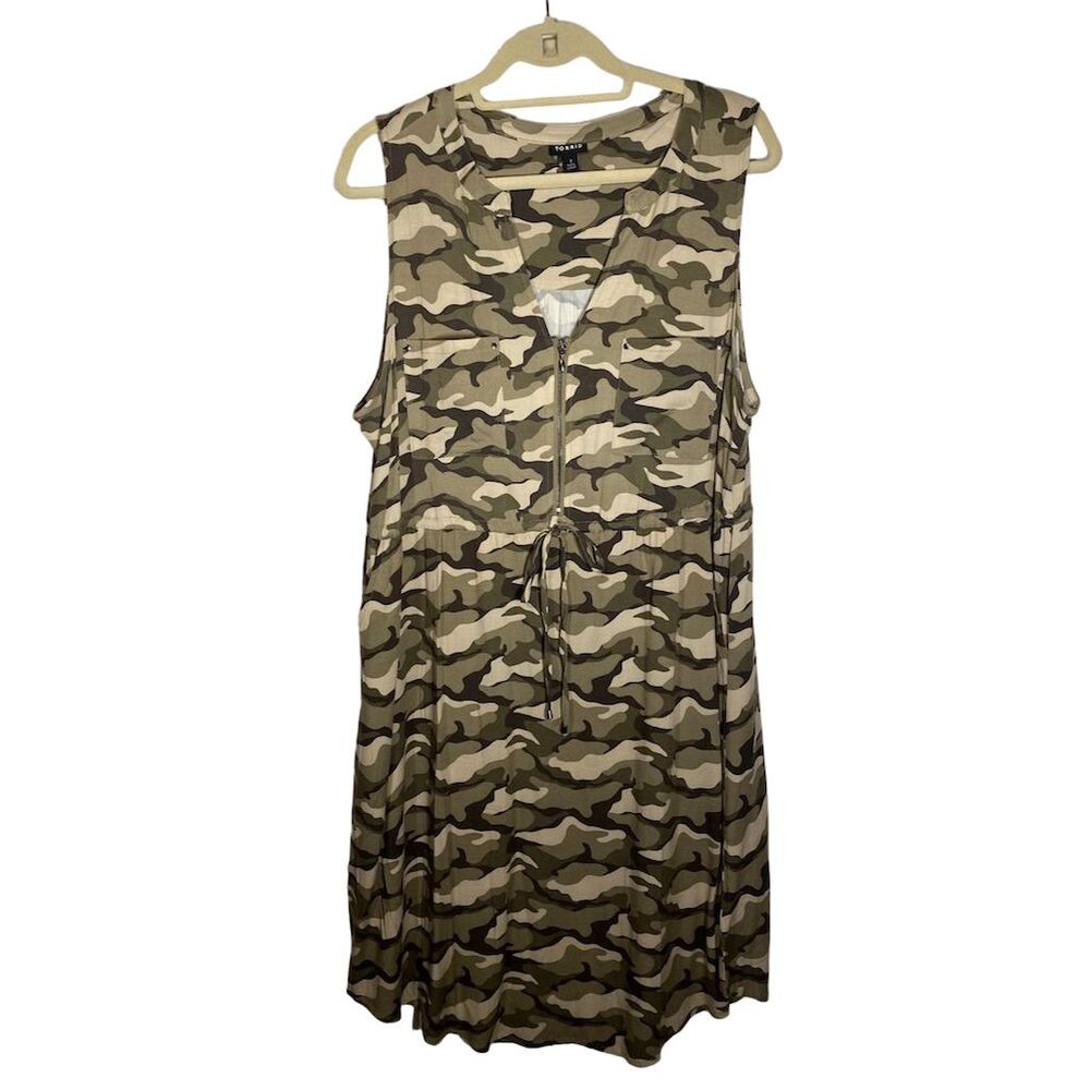 Torrid Camo Print Zip Front Sleeveless  Dress Pockets Size1x 14-16 Plus Size